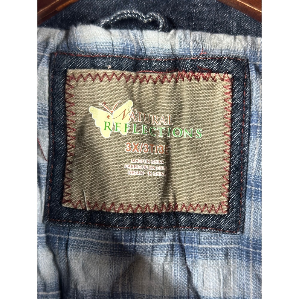Vintage Natural Reflections Womens 3X Denim Vest Plaid Lined Dark Wash Full Zip - Picture 5 of 6